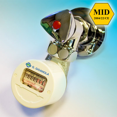 Contatore d'acqua a getto unico, modello Simplex cromato con rubinetto, con quadrante asciutto, per acqua fredda e calda approvati MID MI001 Contatore d'acqua a getto unico, modello Simplex cromato con rubinetto, con quadrante asciutto, per acqua fredda e calda approvati MID MI001