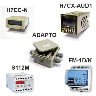 Totalizzatori contaimpulsi digitali per contatori con emettitore d'impulsi, adattatori convertitori d'impulsi in segnali M-Bus, amplificatori per sensori ON/OFF, convertitori di frequenza/corrente e indicatore di velocità di flusso, ideali per lettura a distanza o per controllo trattamento acque