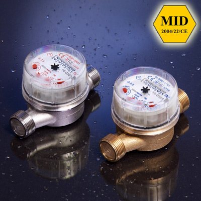 Contatori d'acqua a getto unico, modello Super Dry, con quadrante asciutto a 5 rulli, per acqua fredda e calda approvati MID MI001 Contatori d'acqua a getto unico, modello Super Dry, con quadrante asciutto a 5 rulli, per acqua fredda e calda approvati MID MI001